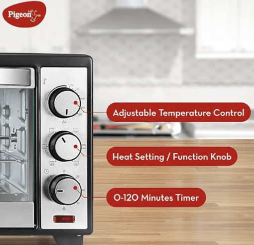 Pigeon Oven Toaster Grill (12383) 20 Liters OTG with Rotisserie, Oven Toaster and Grill for Grilling and Baking Cakes (Grey), Standard - Image 2